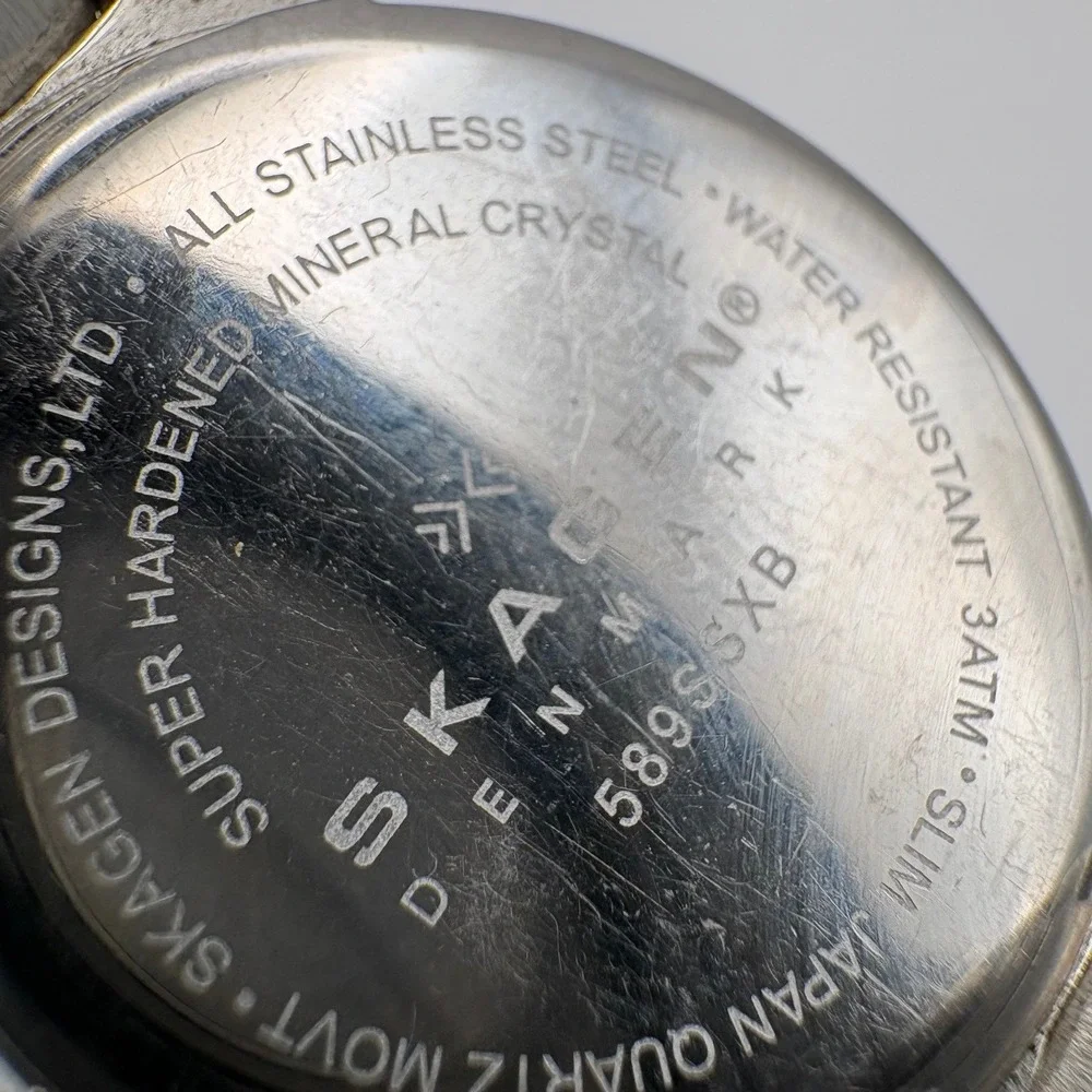 Skagen Denmark Slim Stainless Steel Watch (Parts or Repair)Black Crystal Markers